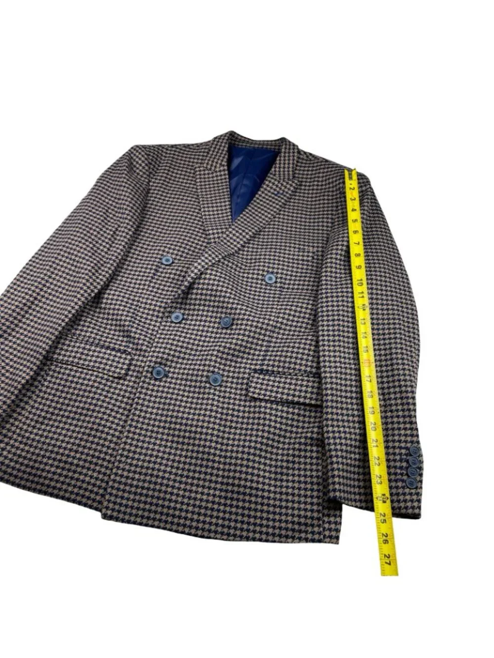 Alain Dupetit Men's Double Breasted Suit Navy/Beige Houndstooth • 44R US | 38x26
